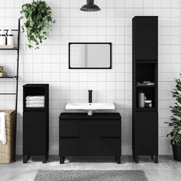 vidaXL Bathroom Cabinet Black 80x33x60 cm Engineered Wood
