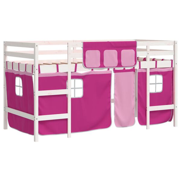 vidaXL Kids' Loft Bed with Curtains without Mattress Pink 80x200cm