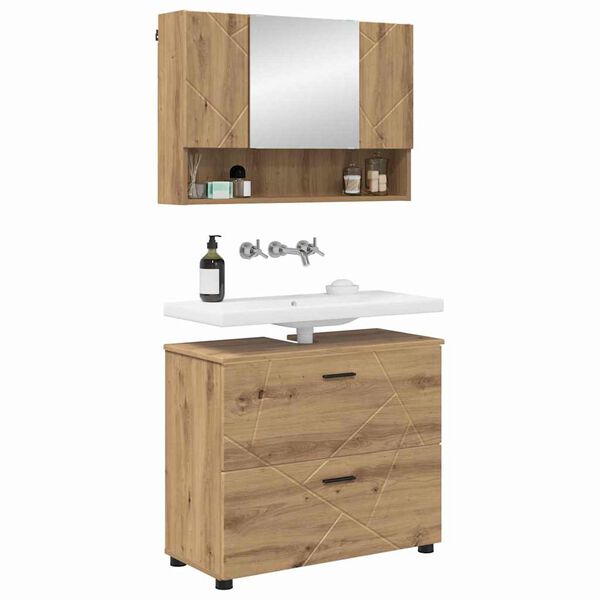 vidaXL Bathroom Furniture Set Wall-mounted with Door 2 pcs Artisan Oak