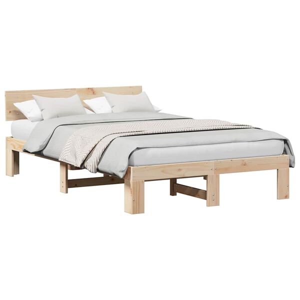 vidaXL Bed Frame with Headboard Natural 120 x 200 cm Solid Pine Wood