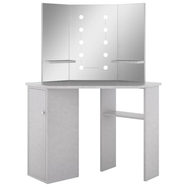 vidaXL Corner Dressing Table with LED Concrete Grey 111x54x141.5 cm