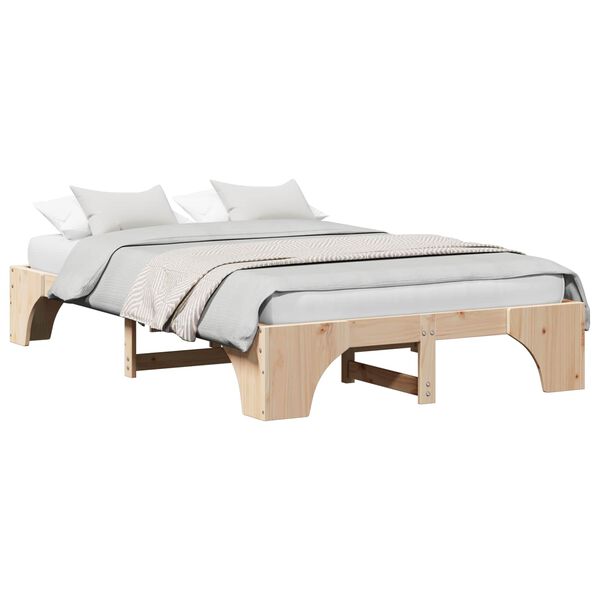 vidaXL Bed Frame Natural 140 x 190 cm Solid Pine Wood