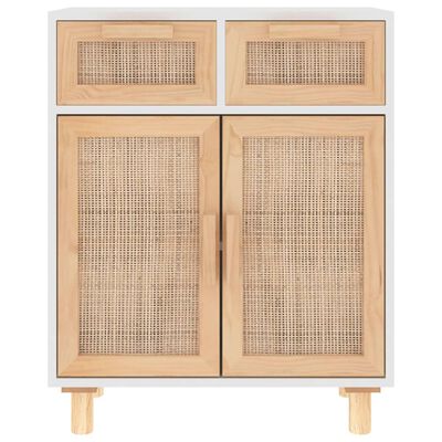 vidaXL Sideboard White 60x30x75 cm Solid Wood Pine and Natural Rattan
