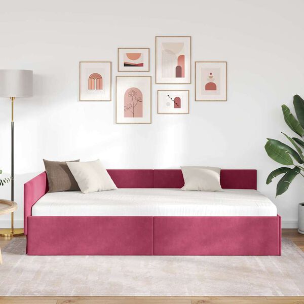 vidaXL Corner Bed Frame with Headboard Wine Red 80 cm x 200 cm Velvet