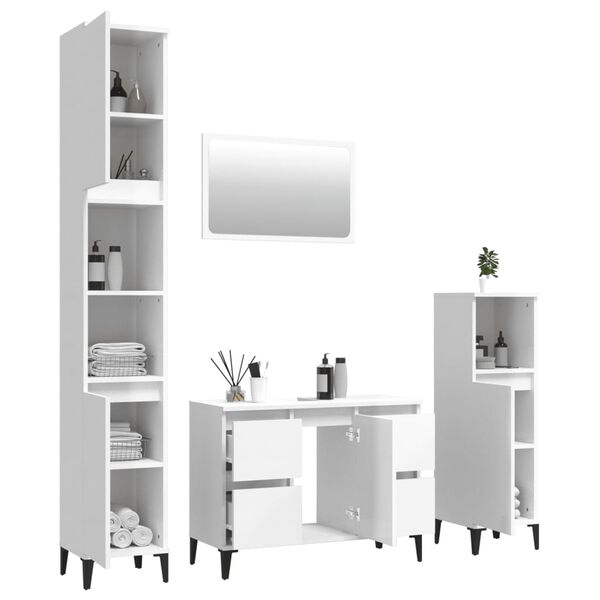 vidaXL 4 Piece Bathroom Furniture Set High Gloss White Engineered Wood