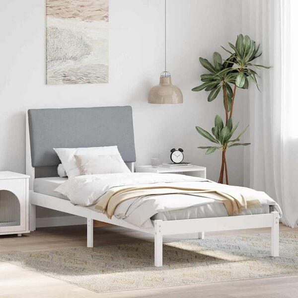 vidaXL Bed frame White and light grey 100 x 200 cm Solid pine wood