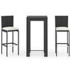 vidaXL 3 Piece Garden Bar Set with Cushions Poly Rattan Black