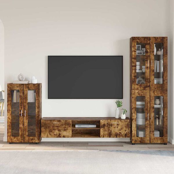 vidaXL TV Cabinet Set with Drawer with Door Smoked Oak Engineered Wood