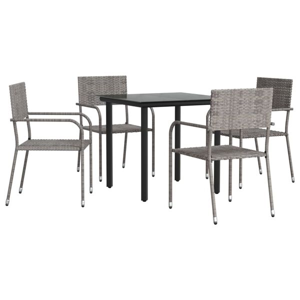 vidaXL 5 Piece Garden Dining Set Grey and Black Poly Rattan and Steel