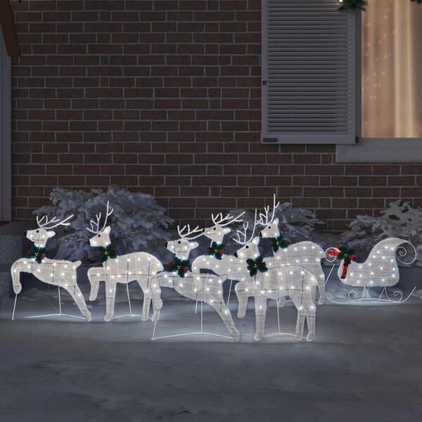 vidaXL LED Reindeers 7 pcs Silver Fabric
