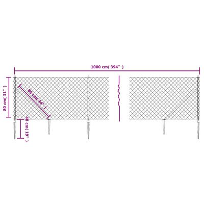 vidaXL Chain Link Fence with Spike Anchors Anthracite 0.8x10 m
