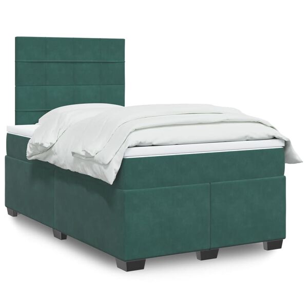 vidaXL Box Spring Bed with Mattress Dark Green 120x190 cm Small Double Velvet