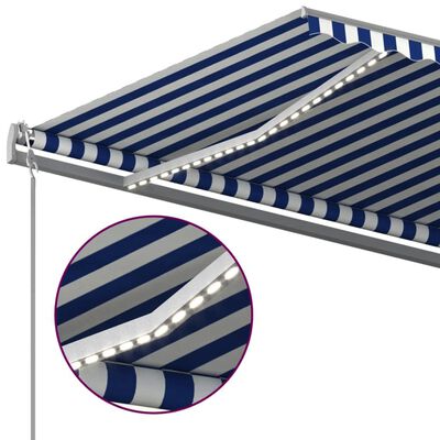 vidaXL Manual Retractable Awning with LED 6x3 m Blue and White