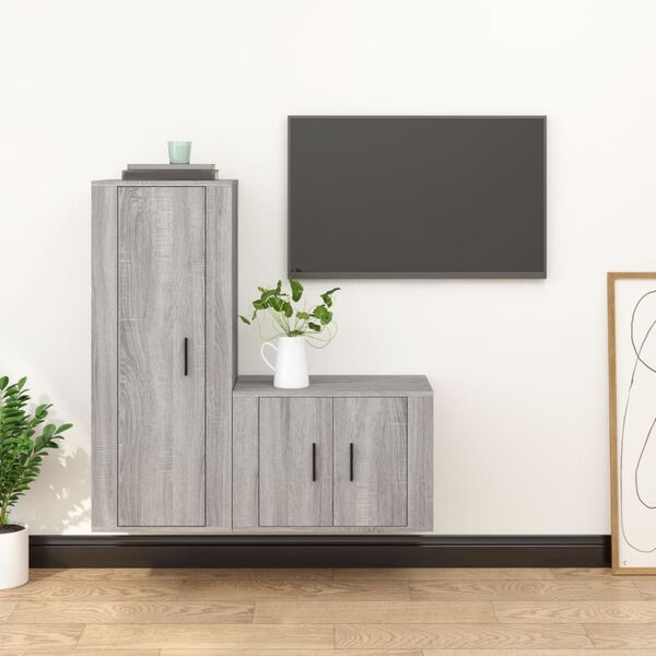 vidaXL 2 Piece TV Cabinet Set Grey Sonoma Engineered Wood