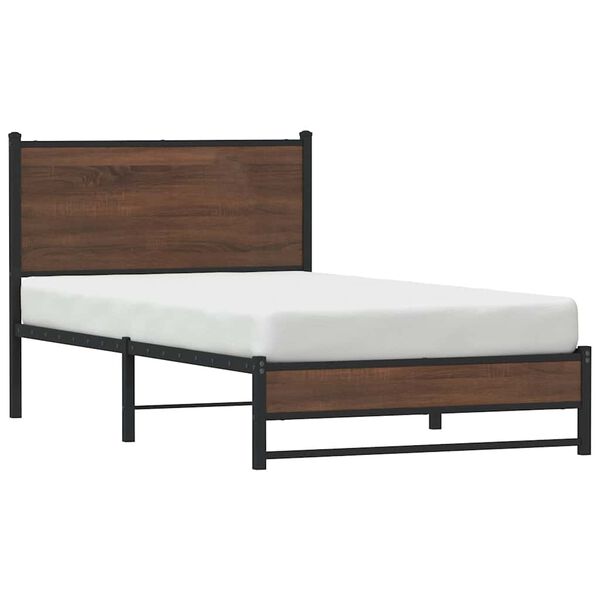 vidaXL Metal Bed Frame without Mattress Brown Oak 100x200 cm
