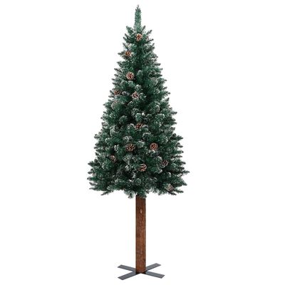 vidaXL Slim Pre-lit Christmas Tree with Real Wood&White Snow Green 180cm