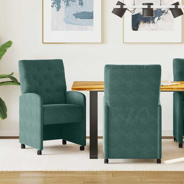 vidaXL Dining Chairs with Wheels 2 pcs Dark green 58 x 67 x 97 cm