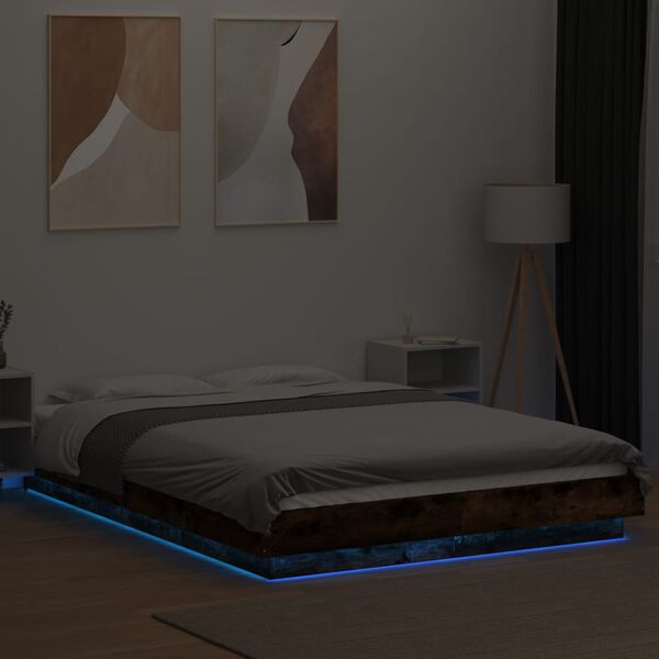 vidaXL Bed Frame with LED Lights without Mattress Smoked Oak 140x200cm