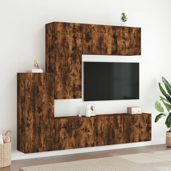 vidaXL 5 Piece TV Wall Units Smoked Oak Engineered Wood
