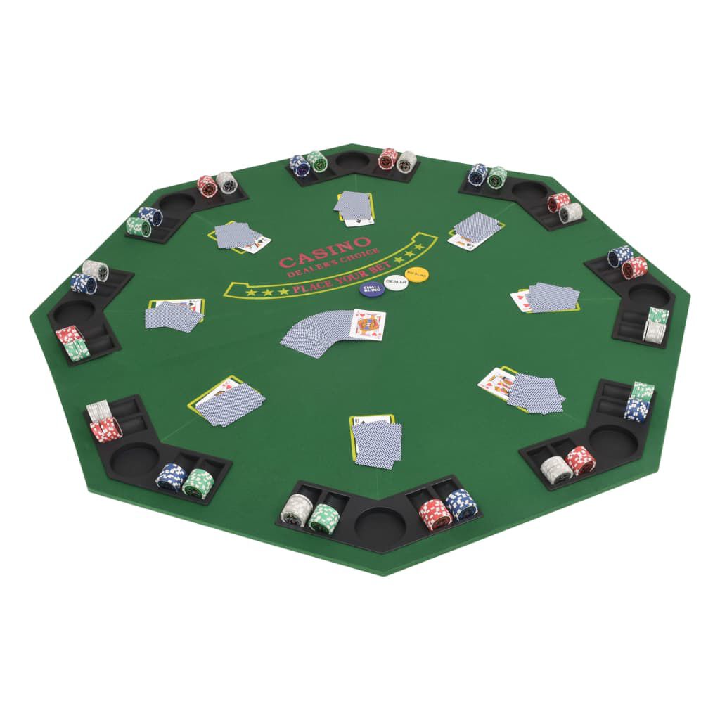 vidaXL 8-Player Folding Poker Tabletop 2 Fold Casino Table Game Stand Card Table with 8 Cup Chipboard Dining Table Durable Octagonal Green 