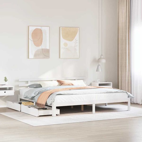 vidaXL Bed Frame with Drawers without Mattress White 180x200 cm Super King