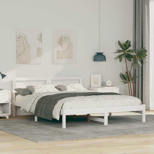 vidaXL Bed Frame with Headboard White 150 x 200 cm Solid Pine Wood