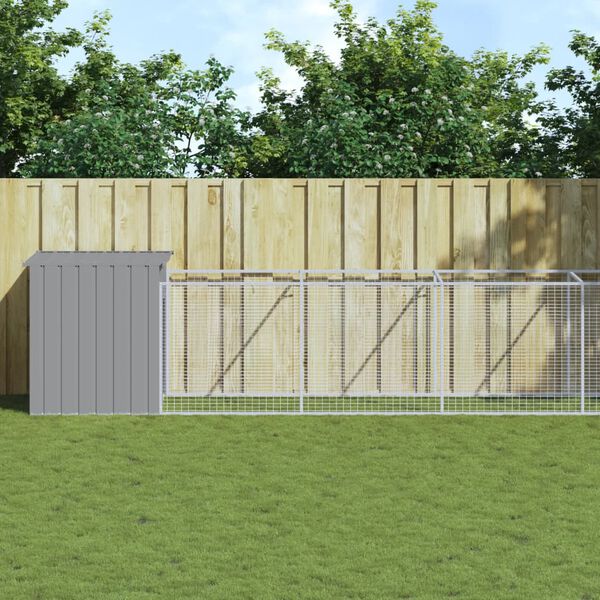 vidaXL Dog House with Run Light Grey 110x813x110 cm Galvanised Steel