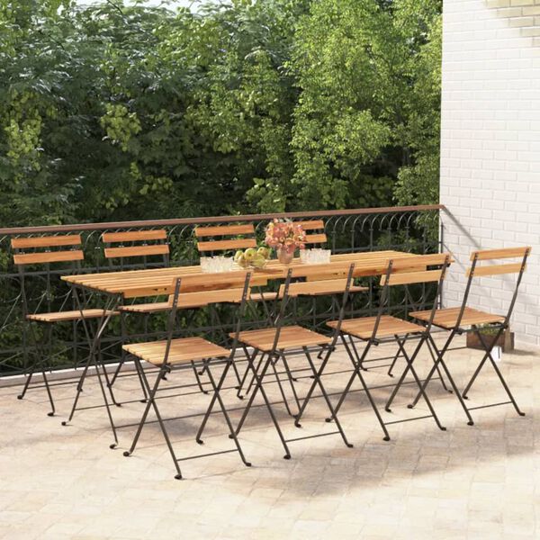 vidaXL Folding Bistro Chairs 8 pcs Solid Wood Teak and Steel