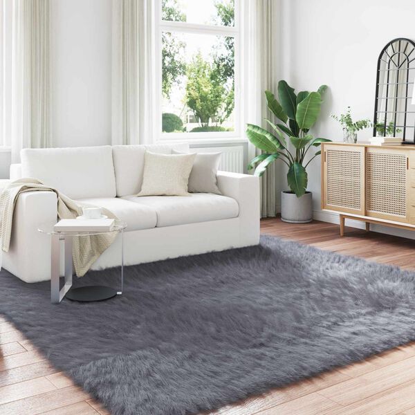 vidaXL Faux Sheepskin Rug Tafalla Anthracite 200 x 200 cm Polyester