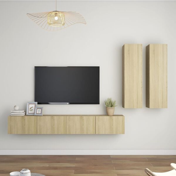vidaXL 4 Piece TV Cabinet Set Sonoma Oak Engineered Wood