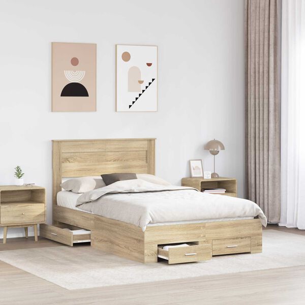 vidaXL Bed Frame with Drawer Sonoma Oak 135 x 190 cm Engineered Wood