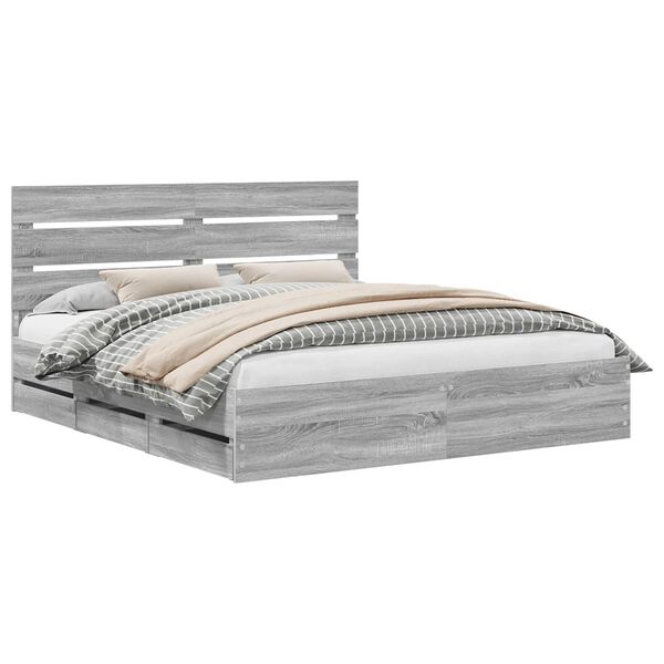vidaXL Bed Frame with Drawer Grey Sonoma 200 x 200 cm Engineer Wood