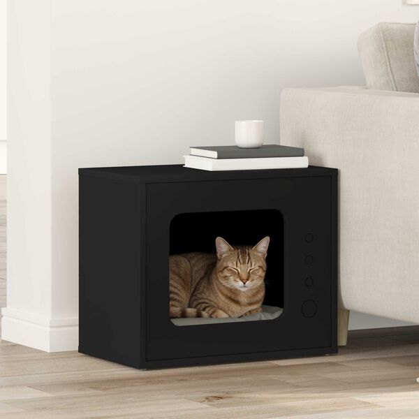 vidaXL Cat House Black 51 x 30 x 42 cm Engineered Wood