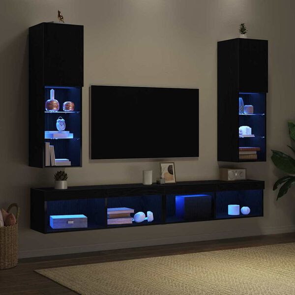 vidaXL TV Cabinet Set Wall-mounted 2 pcs Black Oak 30.5 x 30 x 102 cm