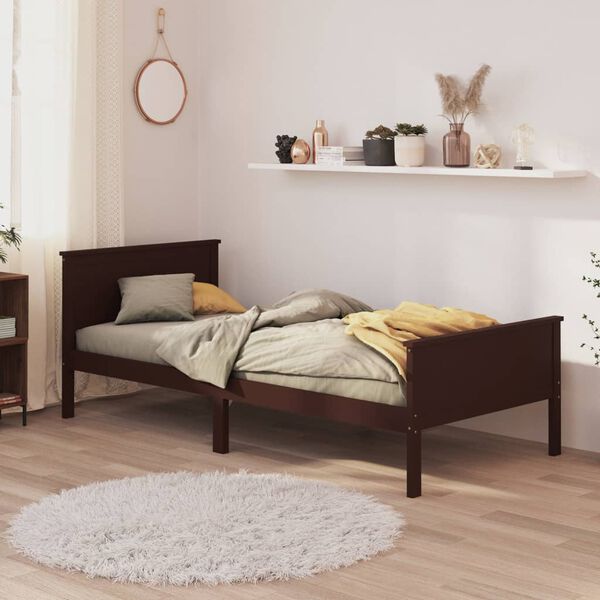 vidaXL Bed Frame without Mattress Dark Brown Solid Wood Pine 90x200 cm
