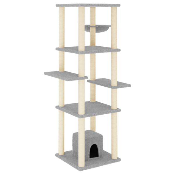 vidaXL Cat Tree with Sisal Scratching Posts Light Grey 154 cm
