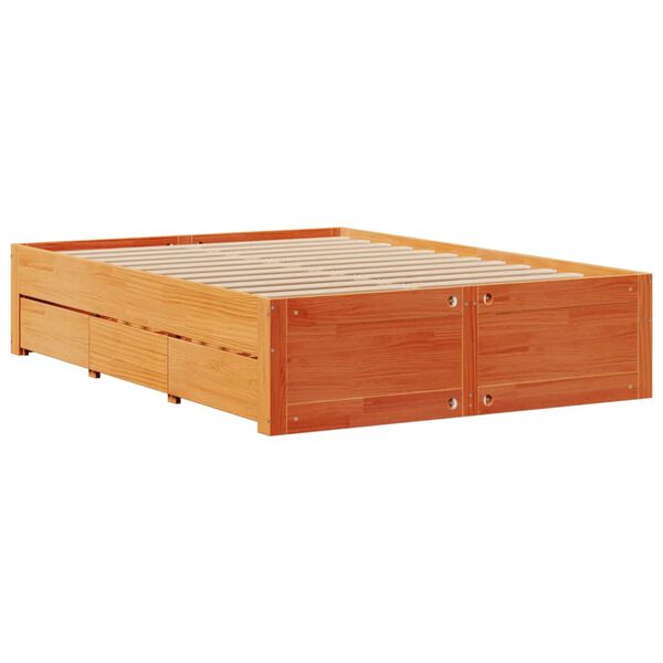vidaXL Bed Frame without Mattress with Drawers Wax Brown 160x200 cm Solid Wood Pine