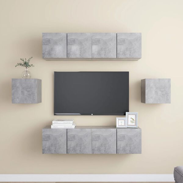 vidaXL 6 Piece TV Cabinet Set Concrete Grey Engineered Wood