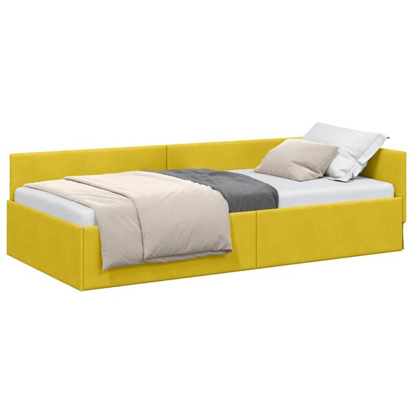 vidaXL Corner Bed Frame with Headboard Yellow 90 cm x 200 cm Velvet