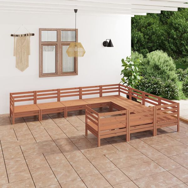 vidaXL 10 Piece Garden Lounge Set Honey Brown Solid Wood Pine