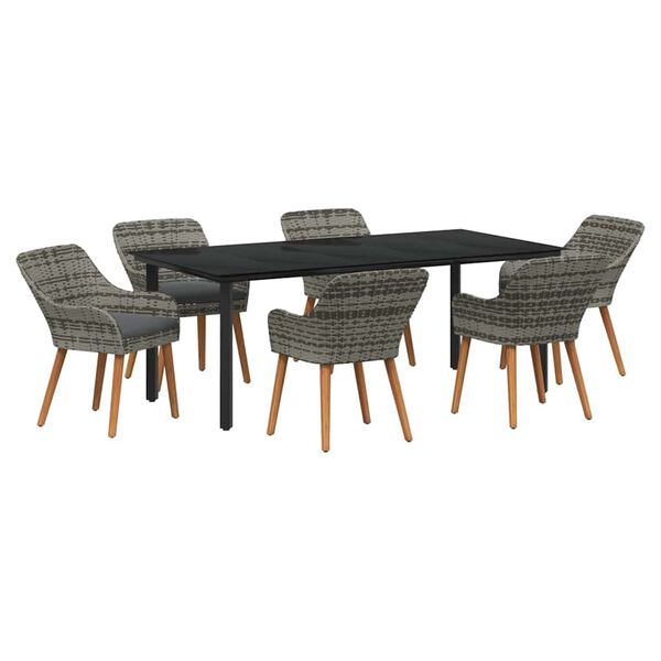 vidaXL Garden Dining Set with Cushion 7 pcs Grey Poly Rattan