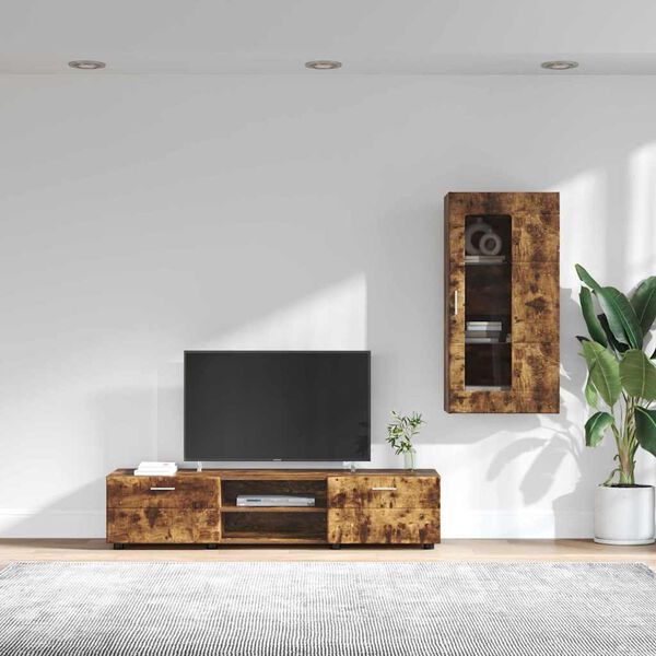 vidaXL TV Cabinet Set with Drawer FLORIN Smoked Oak Engineered Wood