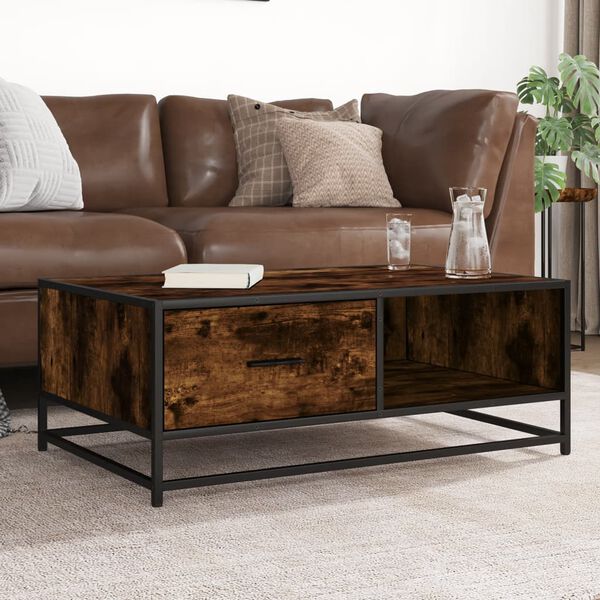 vidaXL Coffee Table Smoked Oak 90x57x35 cm Engineered Wood and Metal