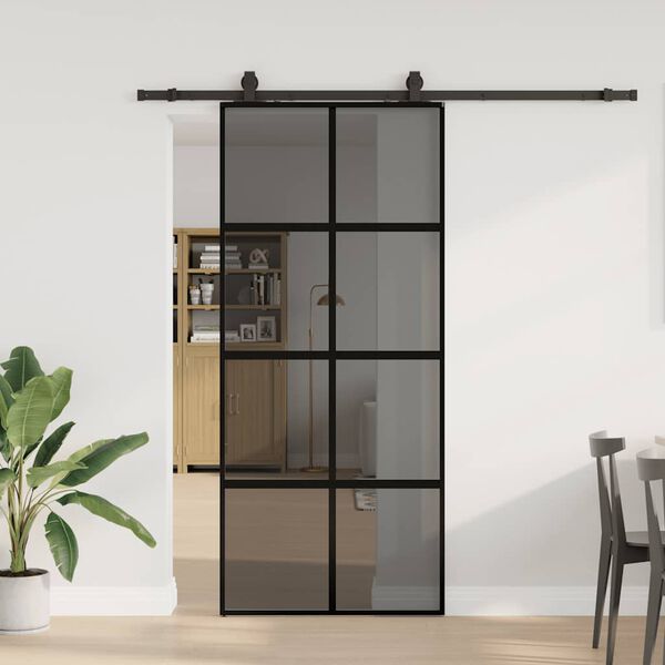 vidaXL Sliding Door with Hardware Set Black 90x205 cm Tempered Glass