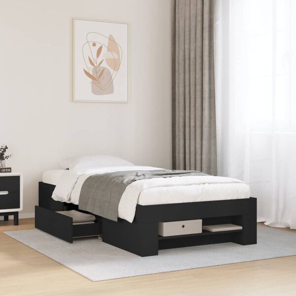 vidaXL Bed Frame without Mattress Black 75x190 cm Small Single Engineered Wood