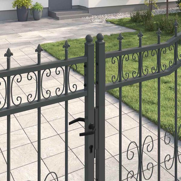 vidaXL Fence Gate with Spear Top Black 406x175 cm Powder-coated Steel
