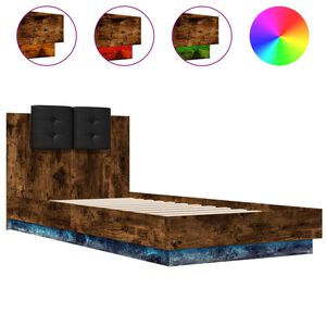 vidaXL Bed Frame with LED without Mattress Smoked Oak 90x200 cm