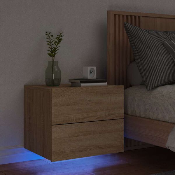 vidaXL Wall-mounted Bedside Cabinet with LED Lights Sonoma Oak