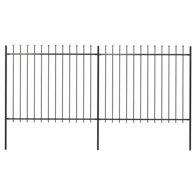 vidaXL Garden Fence with Spear Top Steel 3.4x1.5 m Black