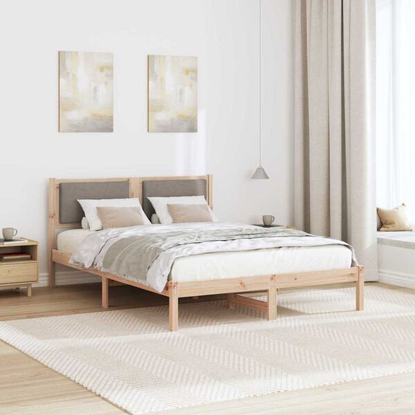 vidaXL Bed Frame with Headboard Taupe 140 x 190 cm Solid Pine Wood